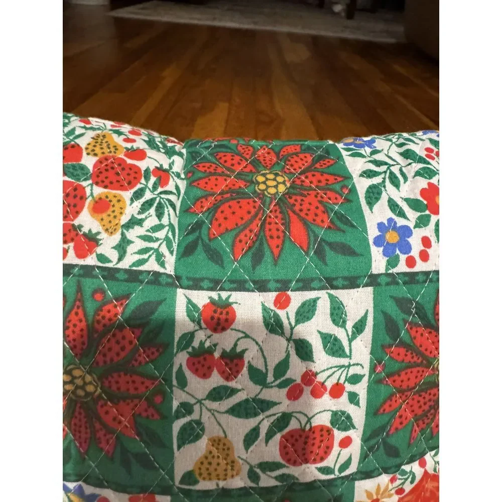 Vintage Cranston‎ Print Works Christmas Poinsettia Floral Patchwork Pillow 16x13